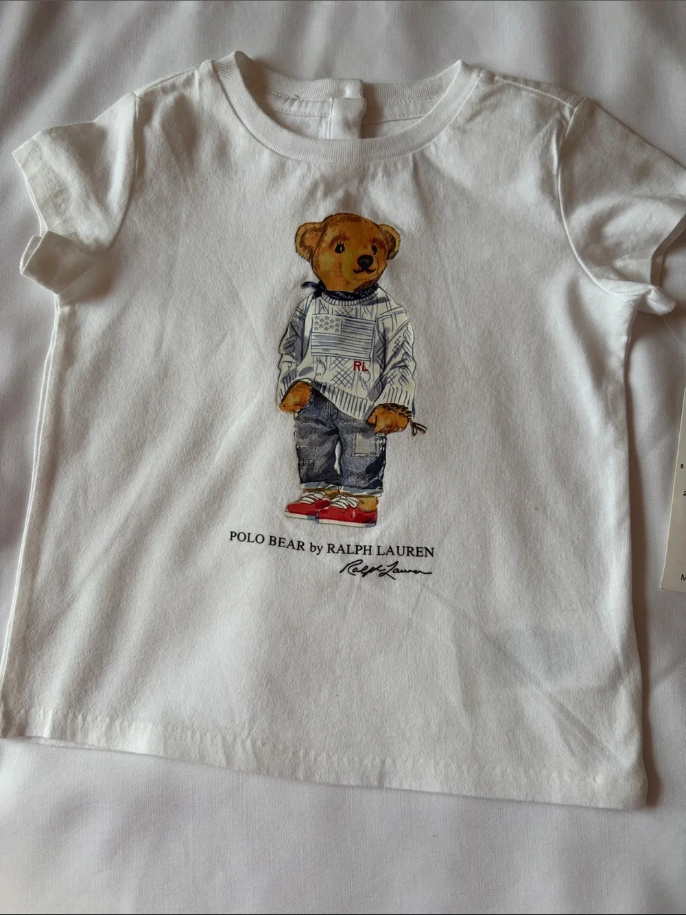 Ralph Lauren White Tee with Polo Bear Graphic